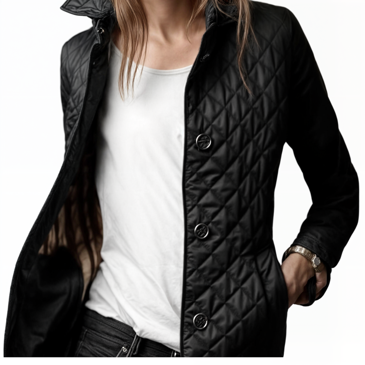 Abrigo acolchado con cuello para mujer