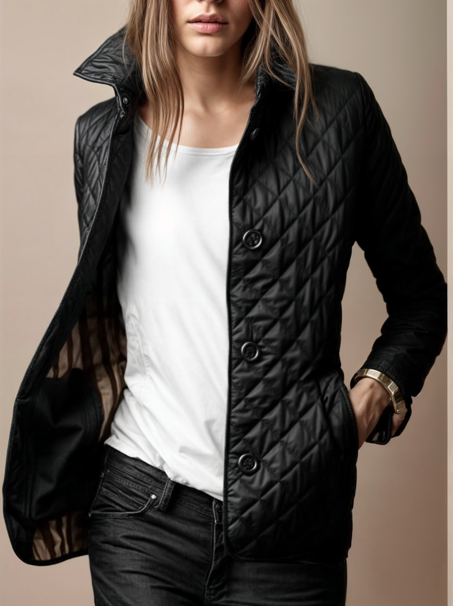 Abrigo acolchado con cuello para mujer