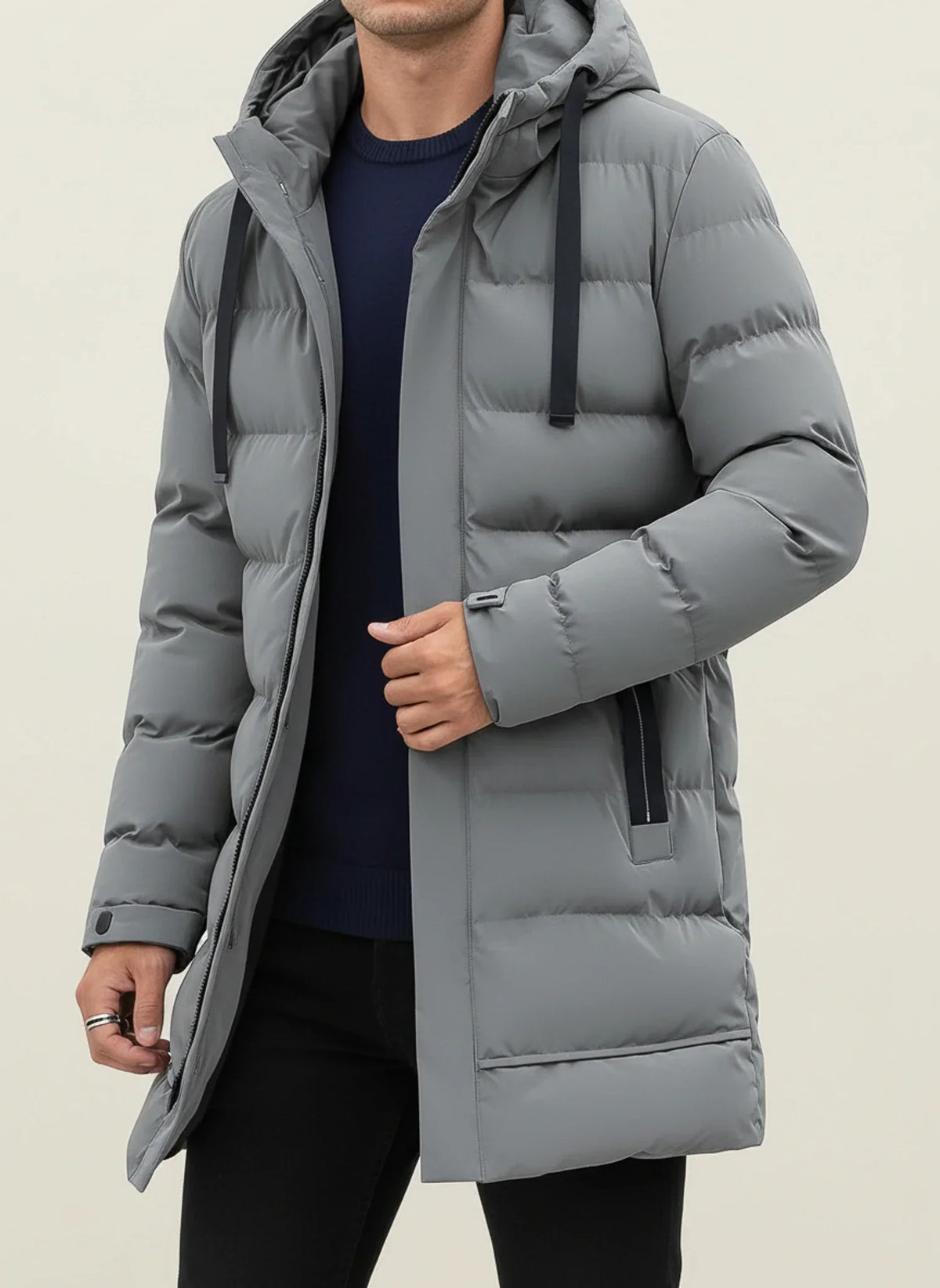 Abrigo acolchado largo de invierno con capucha para hombre