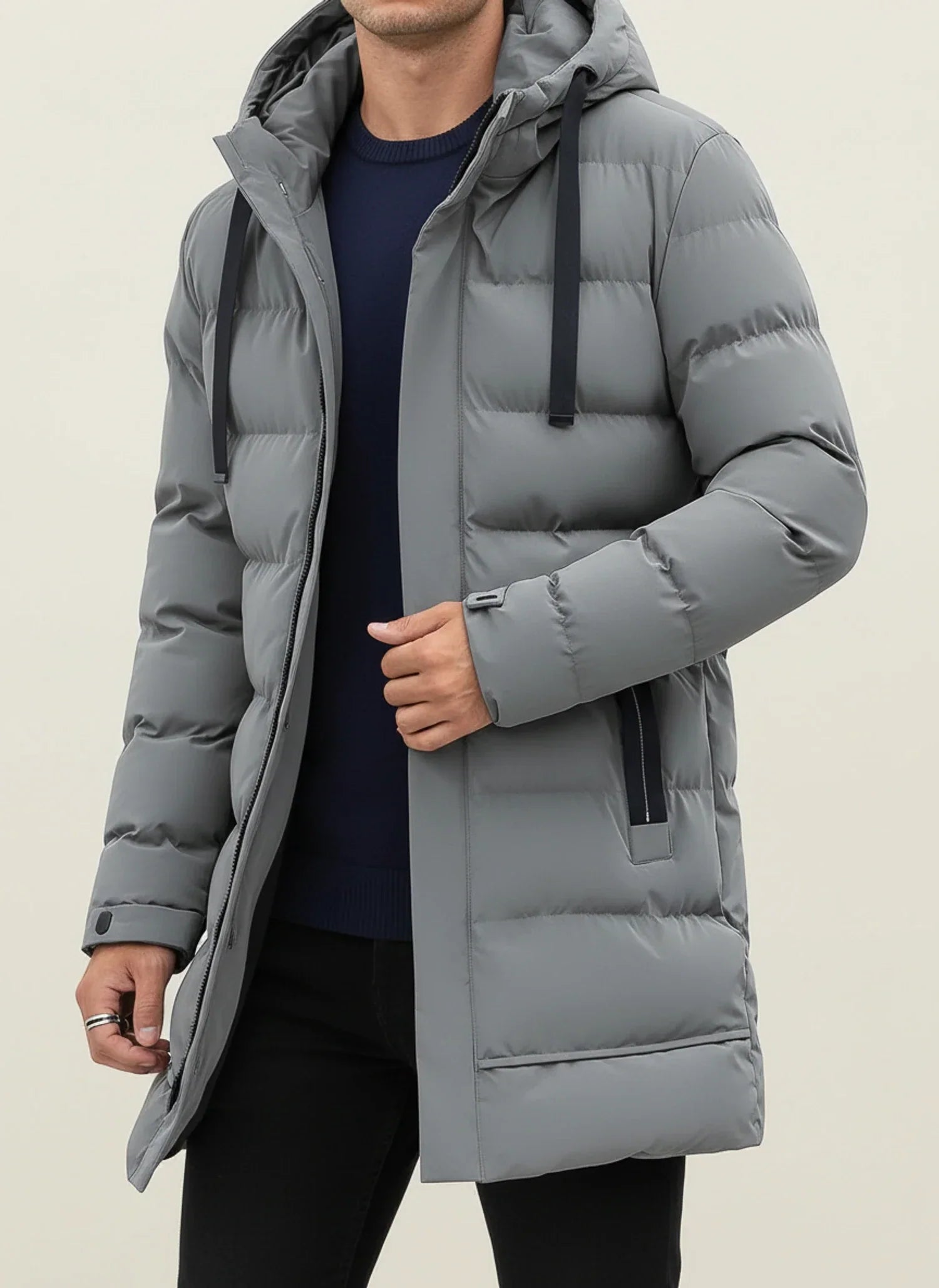 Abrigo acolchado largo de invierno con capucha para hombre