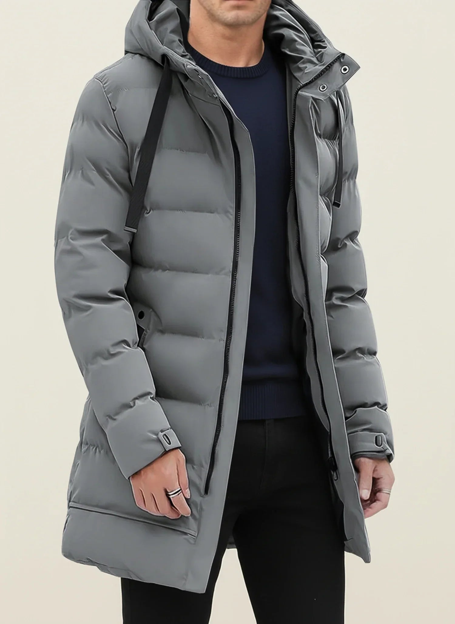 Abrigo acolchado largo de invierno con capucha para hombre