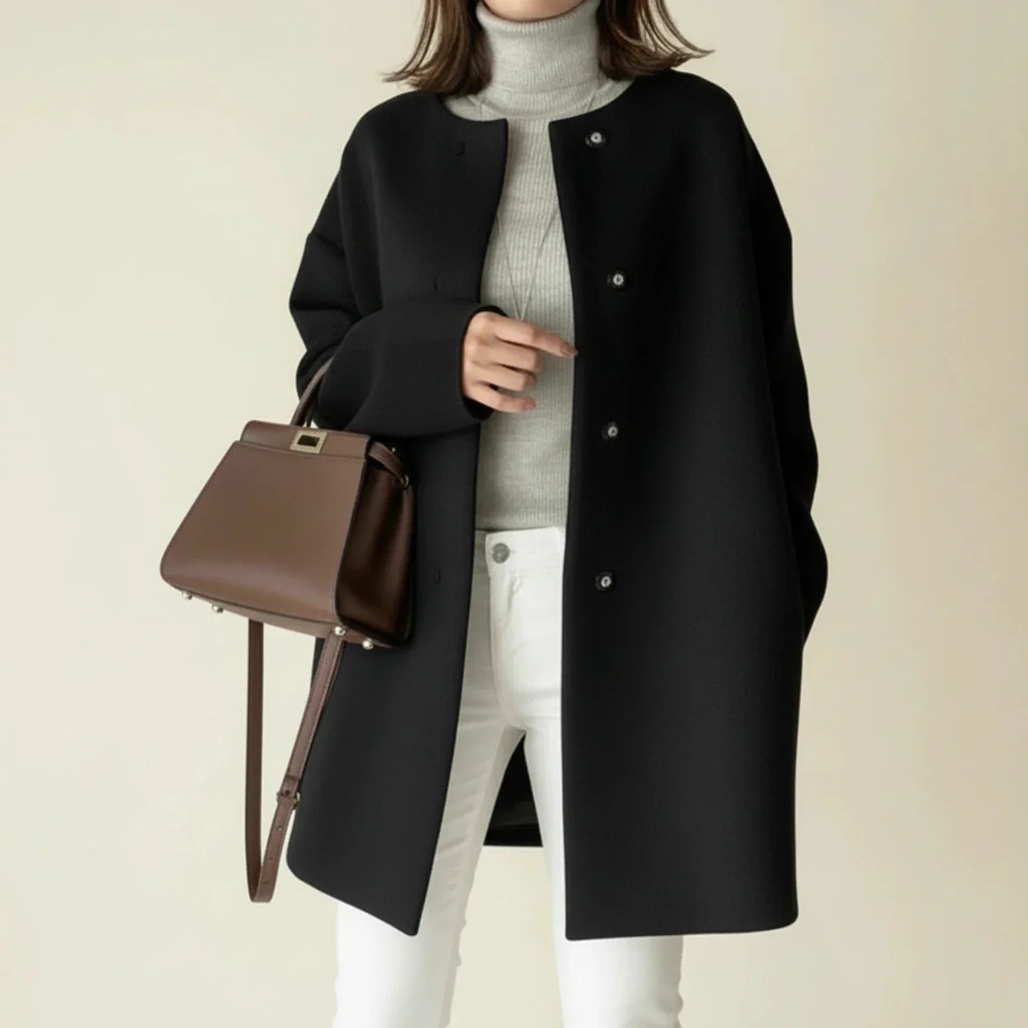 Abrigo de invierno minimalista sin cuello para mujer