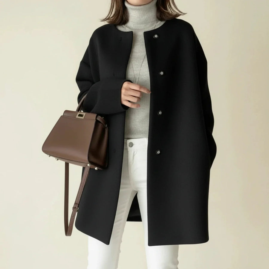 Abrigo de invierno minimalista sin cuello para mujer