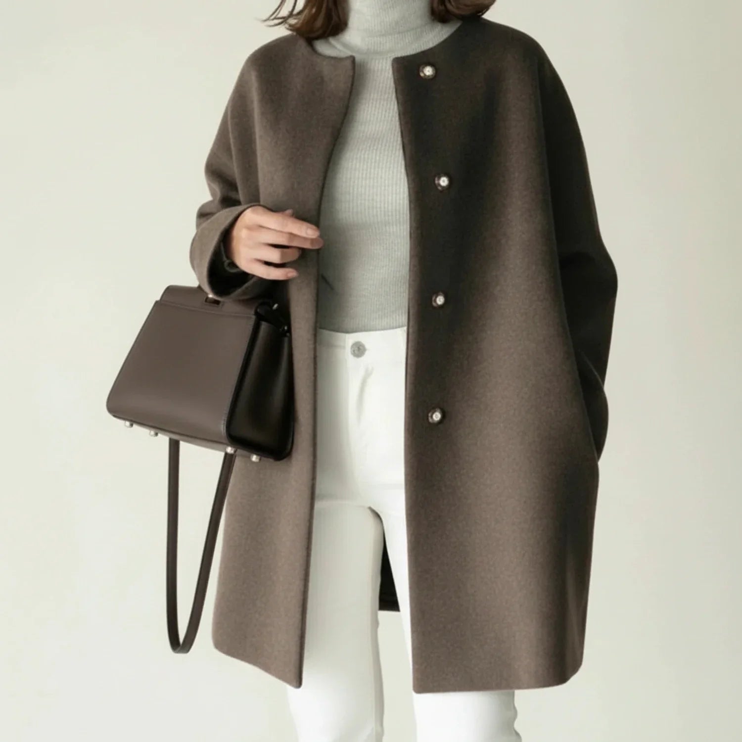 Abrigo de invierno minimalista sin cuello para mujer