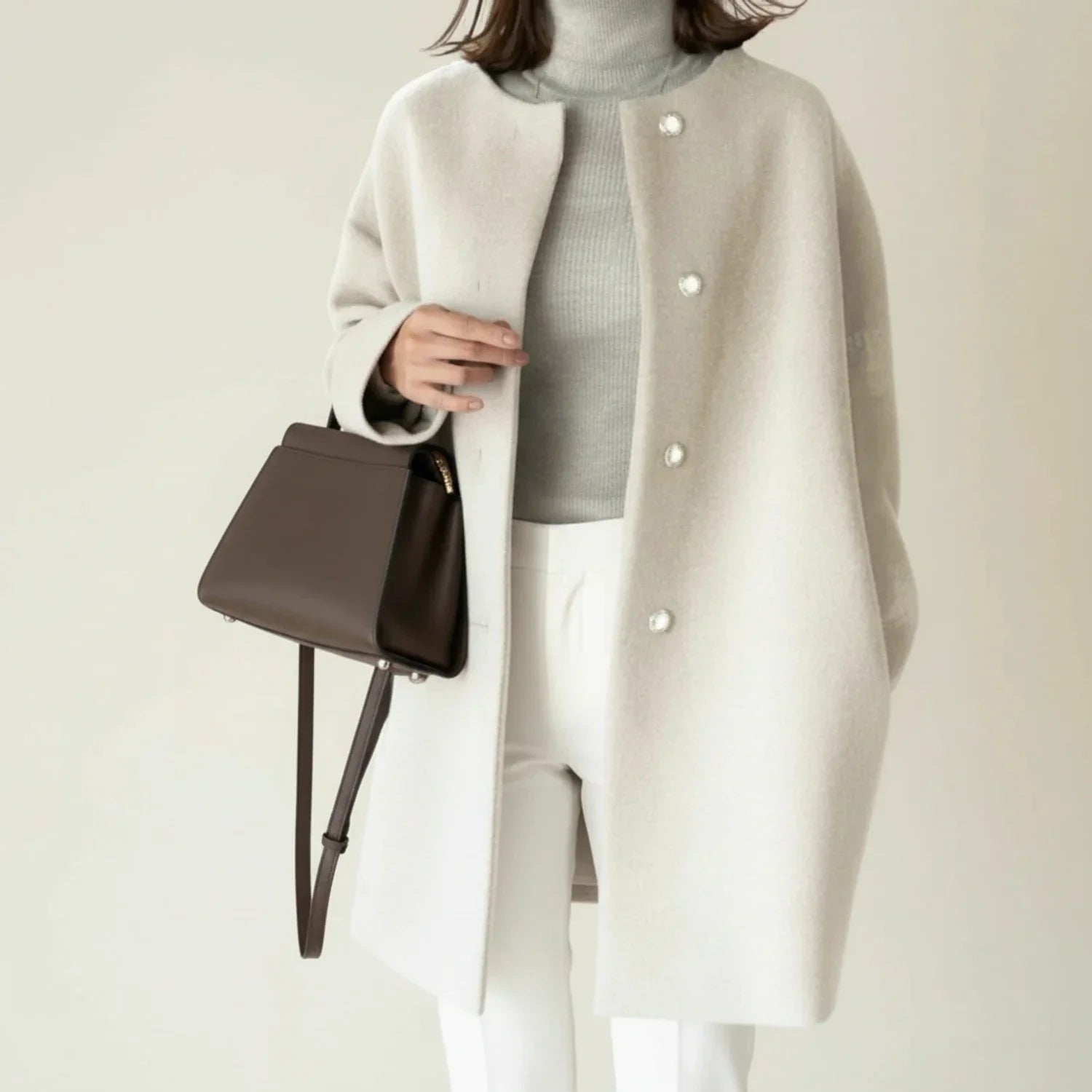 Abrigo de invierno minimalista sin cuello para mujer