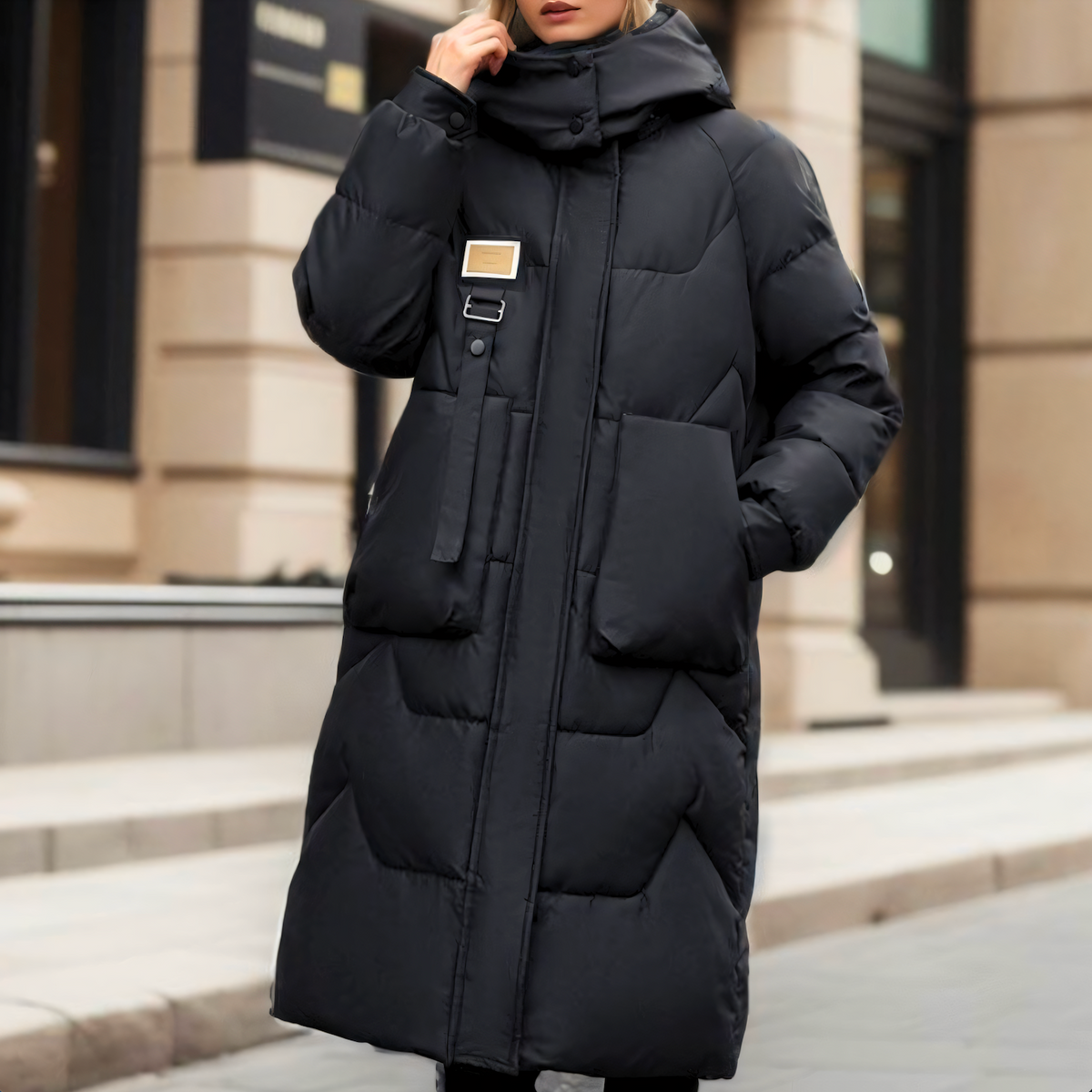 Abrigo largo acolchado oversized para mujer