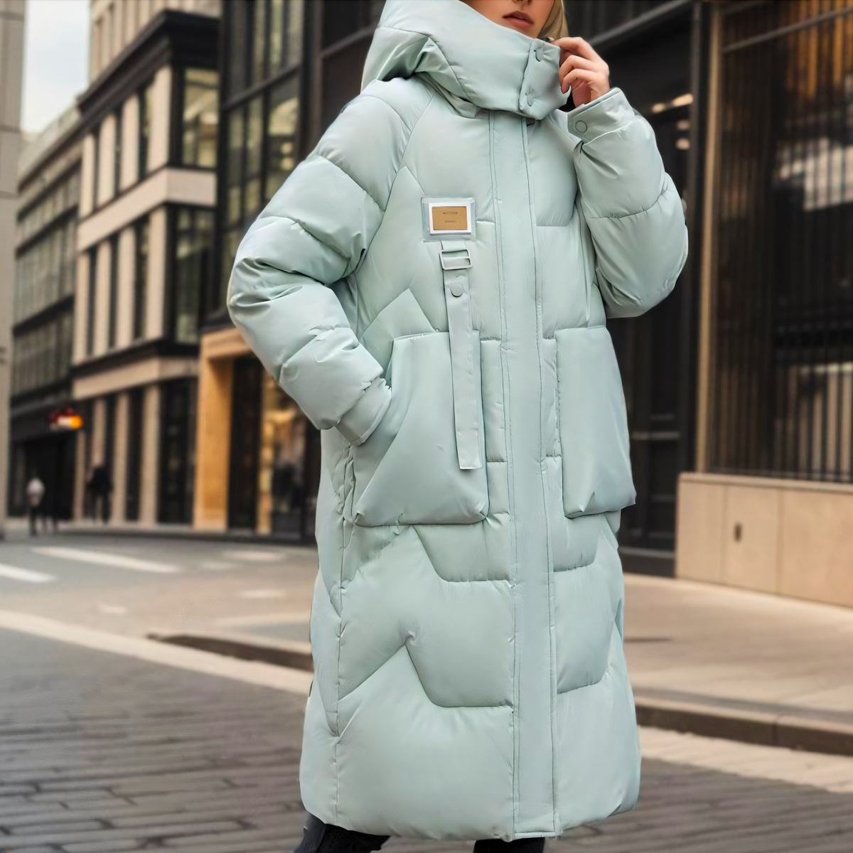 Abrigo largo acolchado oversized para mujer