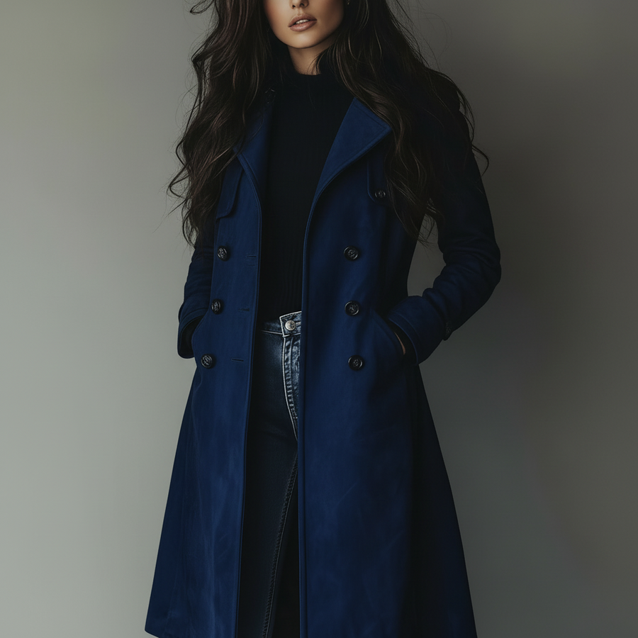 Abrigo largo de ante para mujer con botones frontales, ideal para otoño
