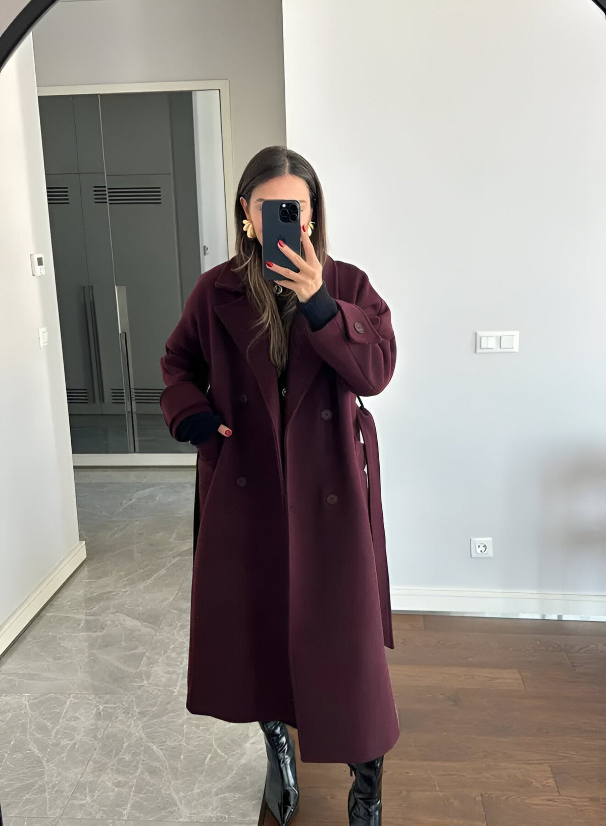 Abrigo largo de invierno para mujer con cinturón