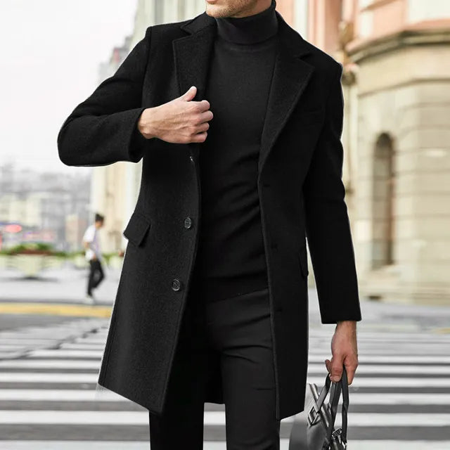 Abrigo largo para hombre con abotonadura simple