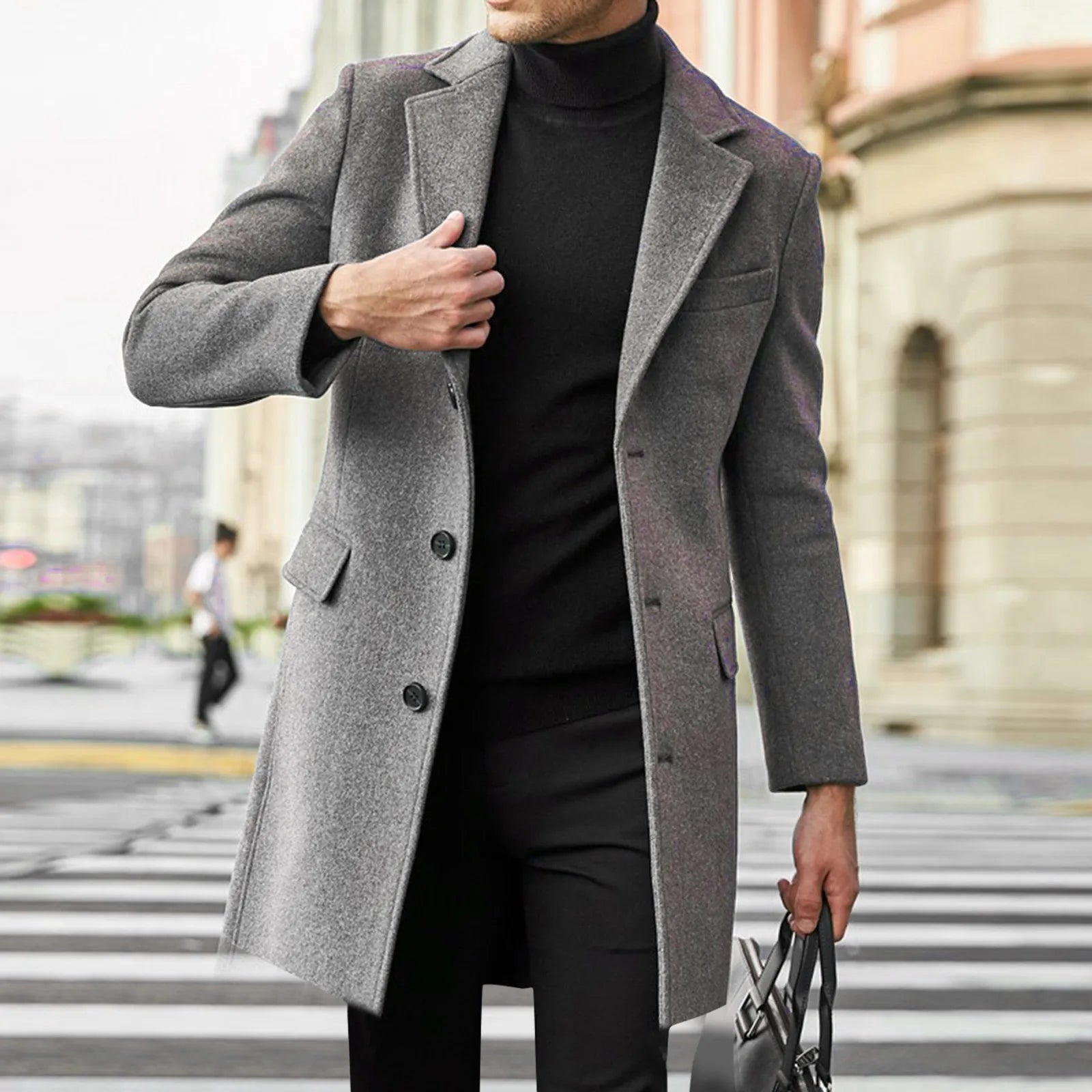 Abrigo largo para hombre con abotonadura simple