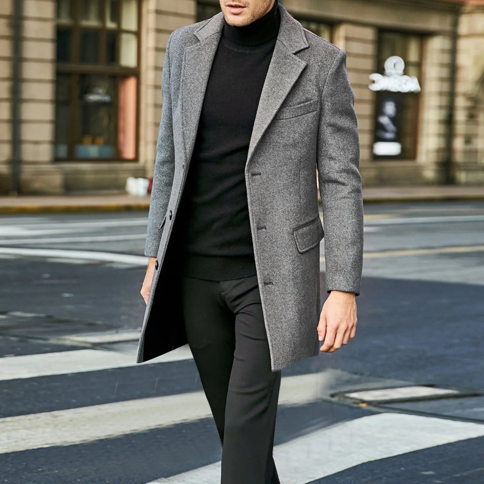 Abrigo largo para hombre con abotonadura simple