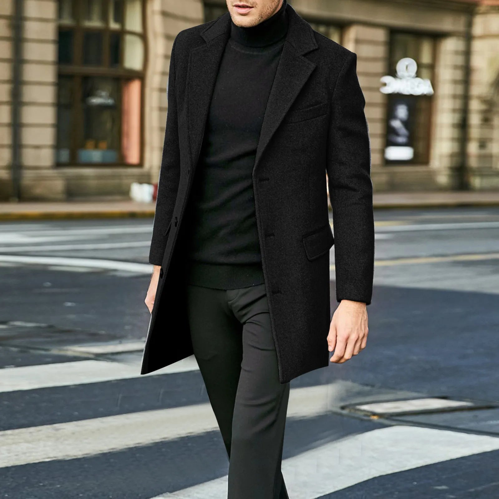 Abrigo largo para hombre con abotonadura simple