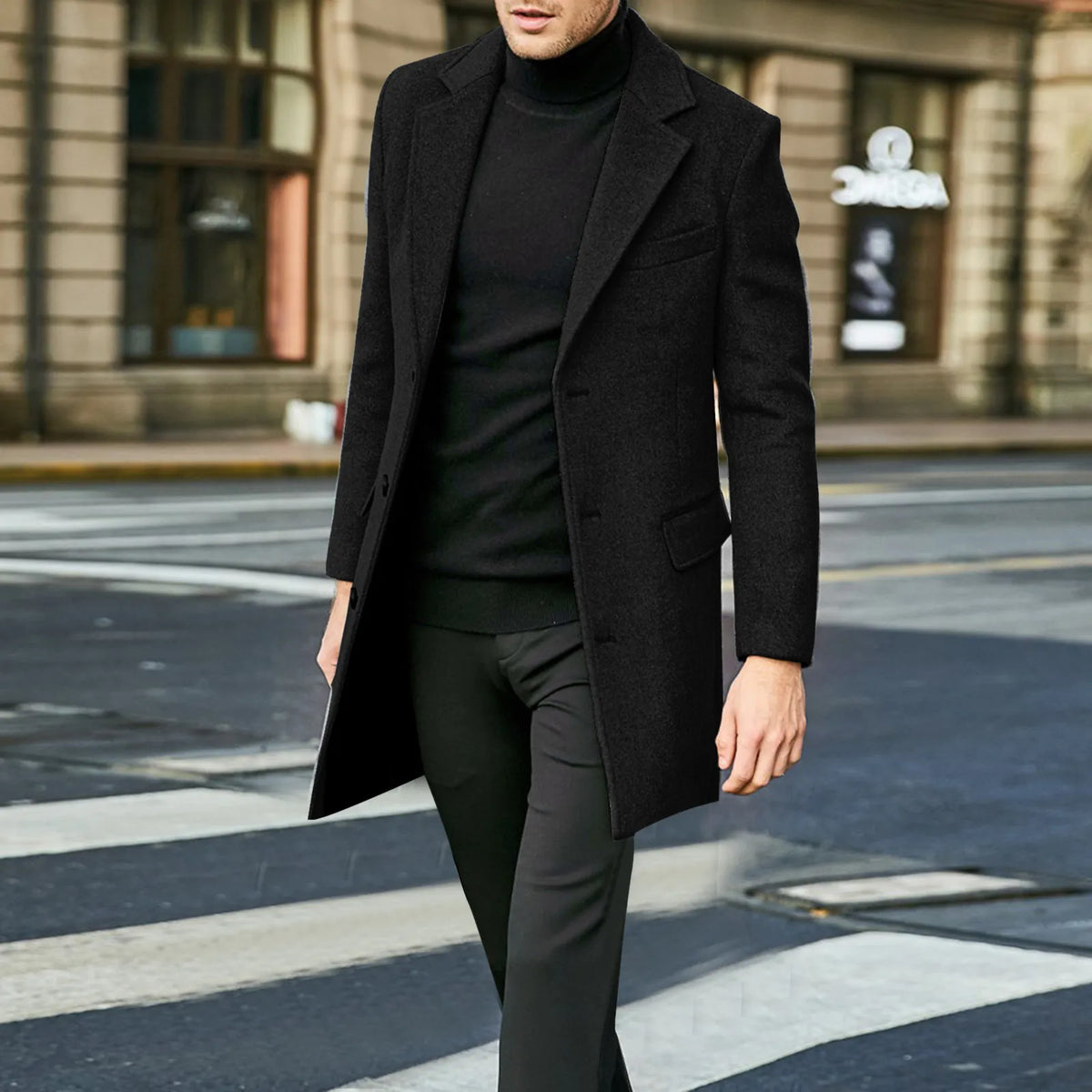 Abrigo largo para hombre con abotonadura simple