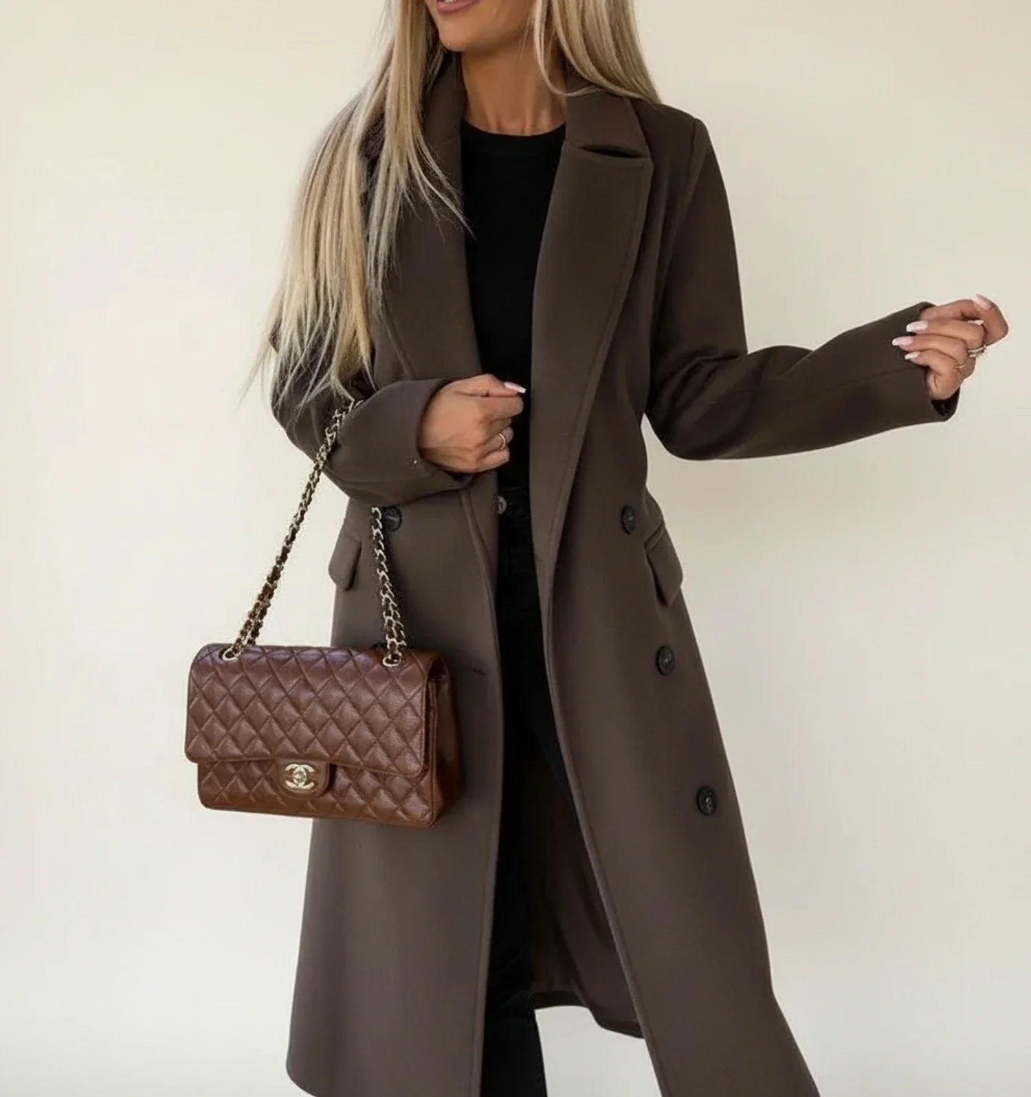 Abrigo midi de invierno para mujer con cinturón