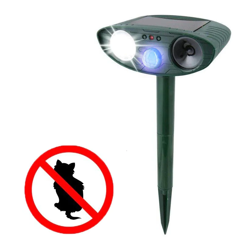 Ahuyentador de gatos ultrasónico solar para exterior y jardín