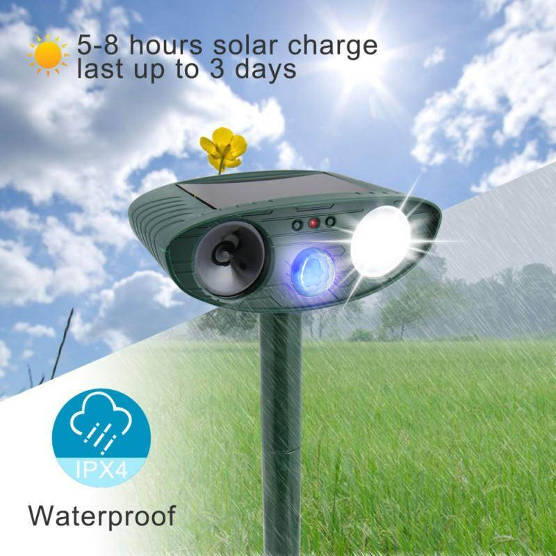 Ahuyentador de gatos ultrasónico solar para exterior y jardín