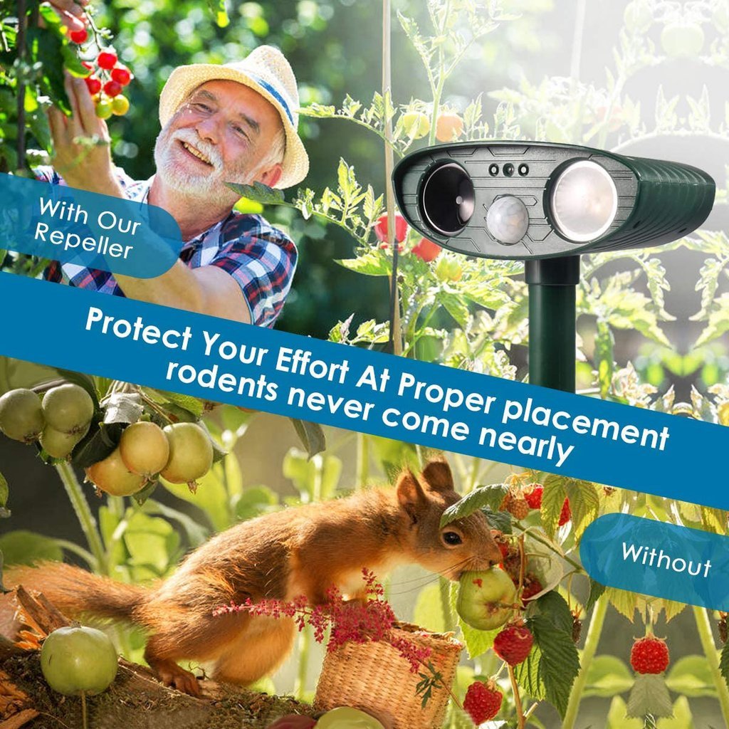 Ahuyentador de gatos ultrasónico solar para exterior y jardín