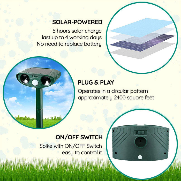Ahuyentador de Mapaches por Ultrasonidos para Exteriores - Repelente Solar por Ultrasonidos para Animales y Plagas - Ahuyenta Mapaches en 48 Horas