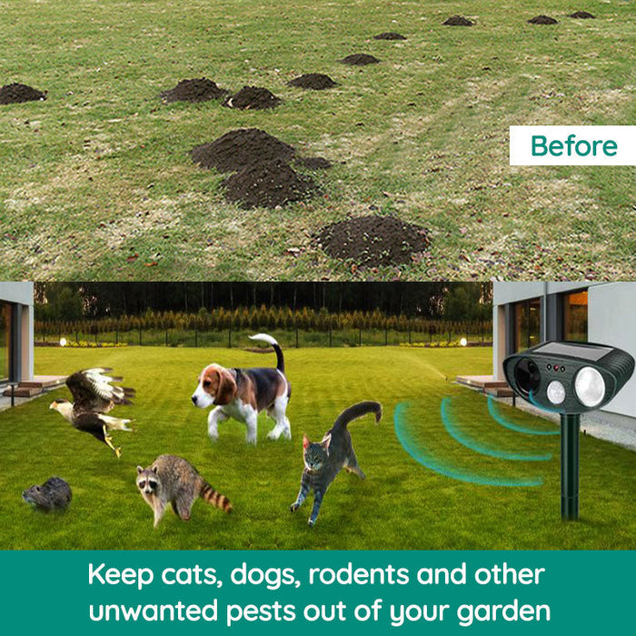 Ahuyentador de Mapaches por Ultrasonidos para Exteriores - Repelente Solar por Ultrasonidos para Animales y Plagas - Ahuyenta Mapaches en 48 Horas