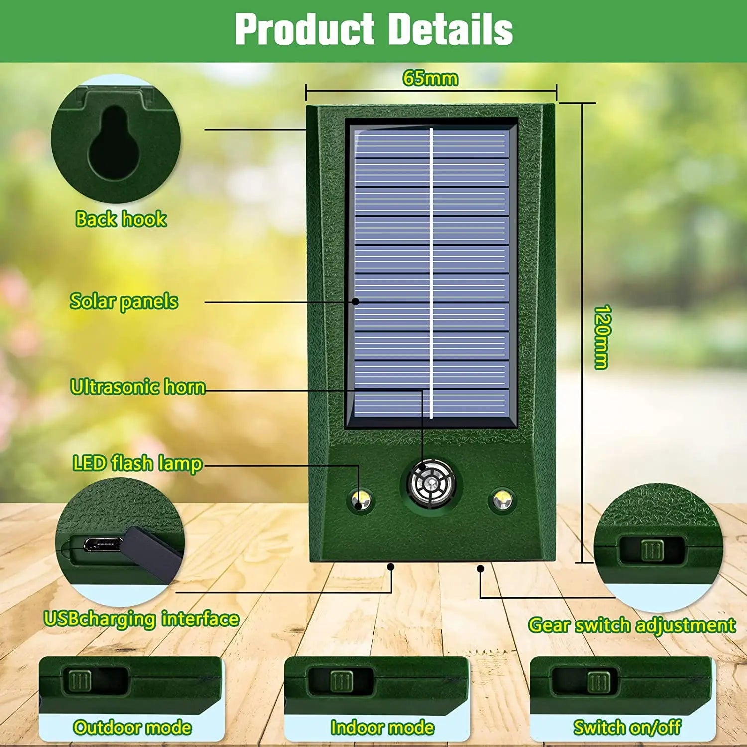 Ahuyentador de Pájaros Ultrasónico Solar | Con LED y Sensor de Movimiento | Resistente al Agua IP58 | Cobertura de 600 m²