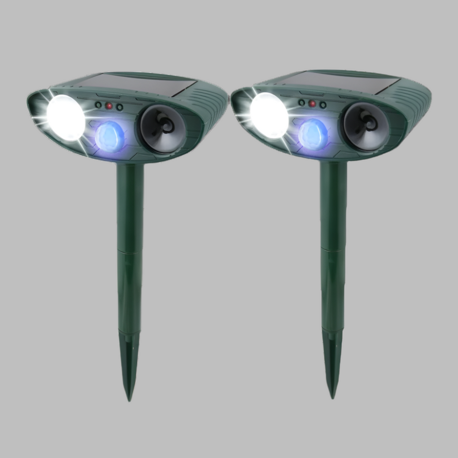 Ahuyentador ultrasónico de conejos solar con luz flash LED