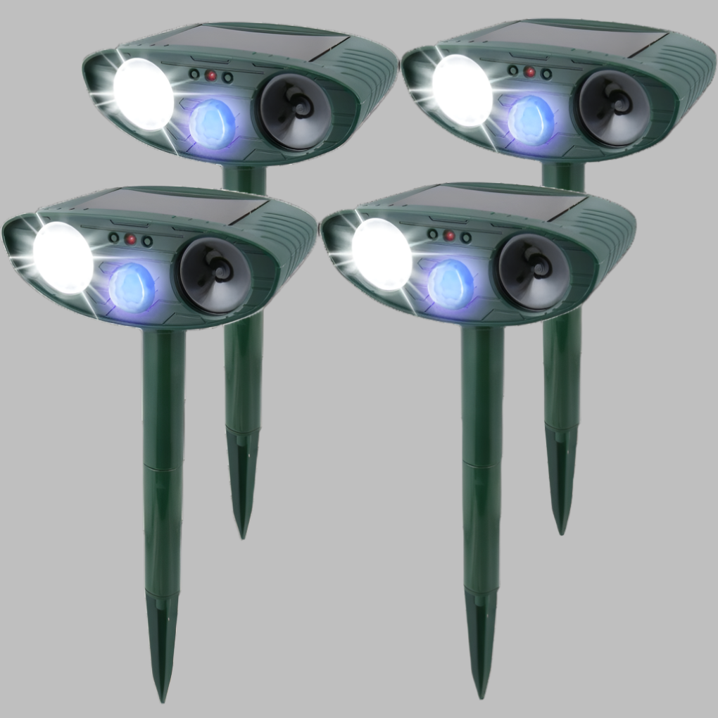 Ahuyentador ultrasónico de conejos solar con luz flash LED