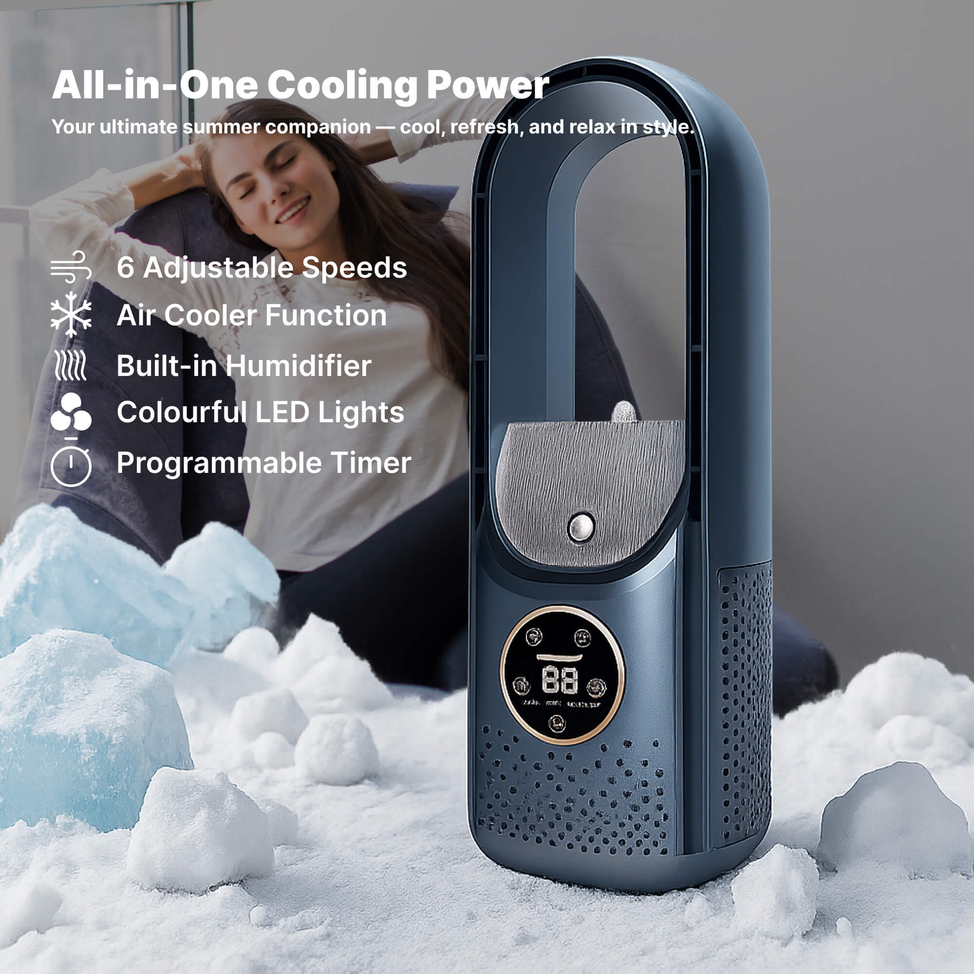 Aire Acondicionado Portátil sin Aspas | Diseñado Ergonómicamente y Ultrasilencioso, Ideal para Casa y Oficina