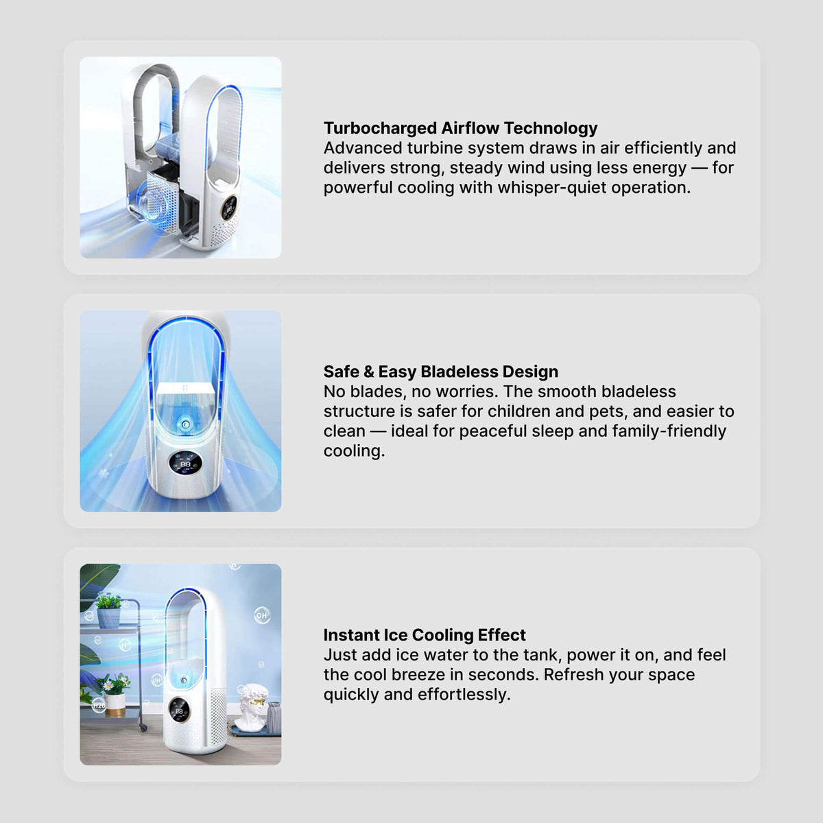 Aire Acondicionado Portátil sin Aspas | Diseñado Ergonómicamente y Ultrasilencioso, Ideal para Casa y Oficina