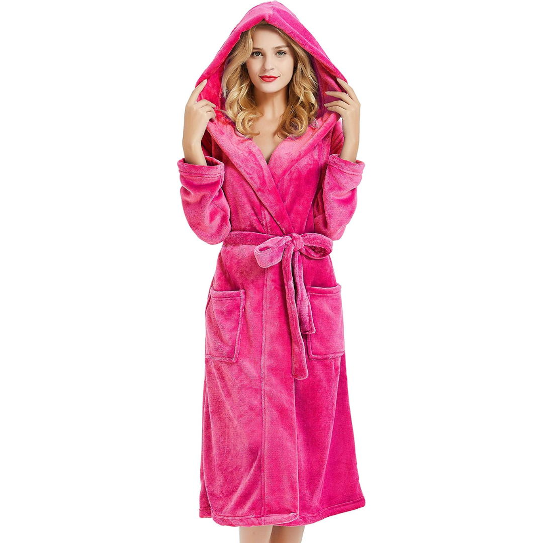 Albornoz de forro polar con capucha para mujer