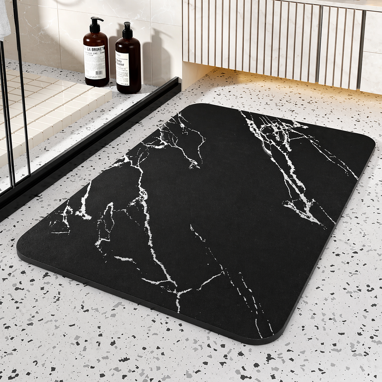 Alfombra de baño de diatomita de secado rápido con estampado de mármol, antideslizante
