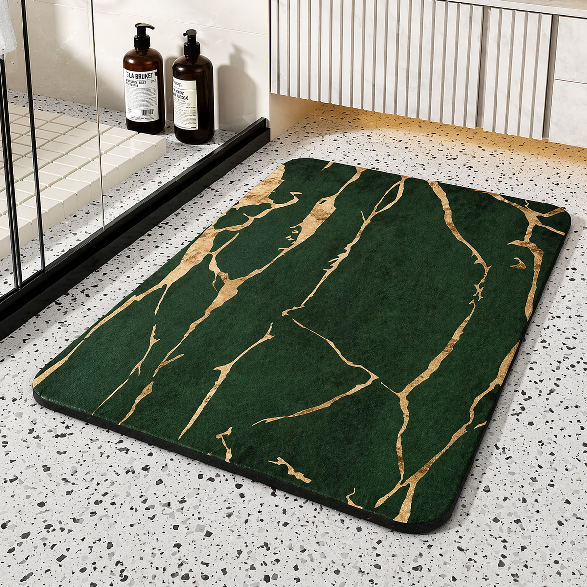 Alfombra de baño de diatomita de secado rápido con estampado de mármol, antideslizante