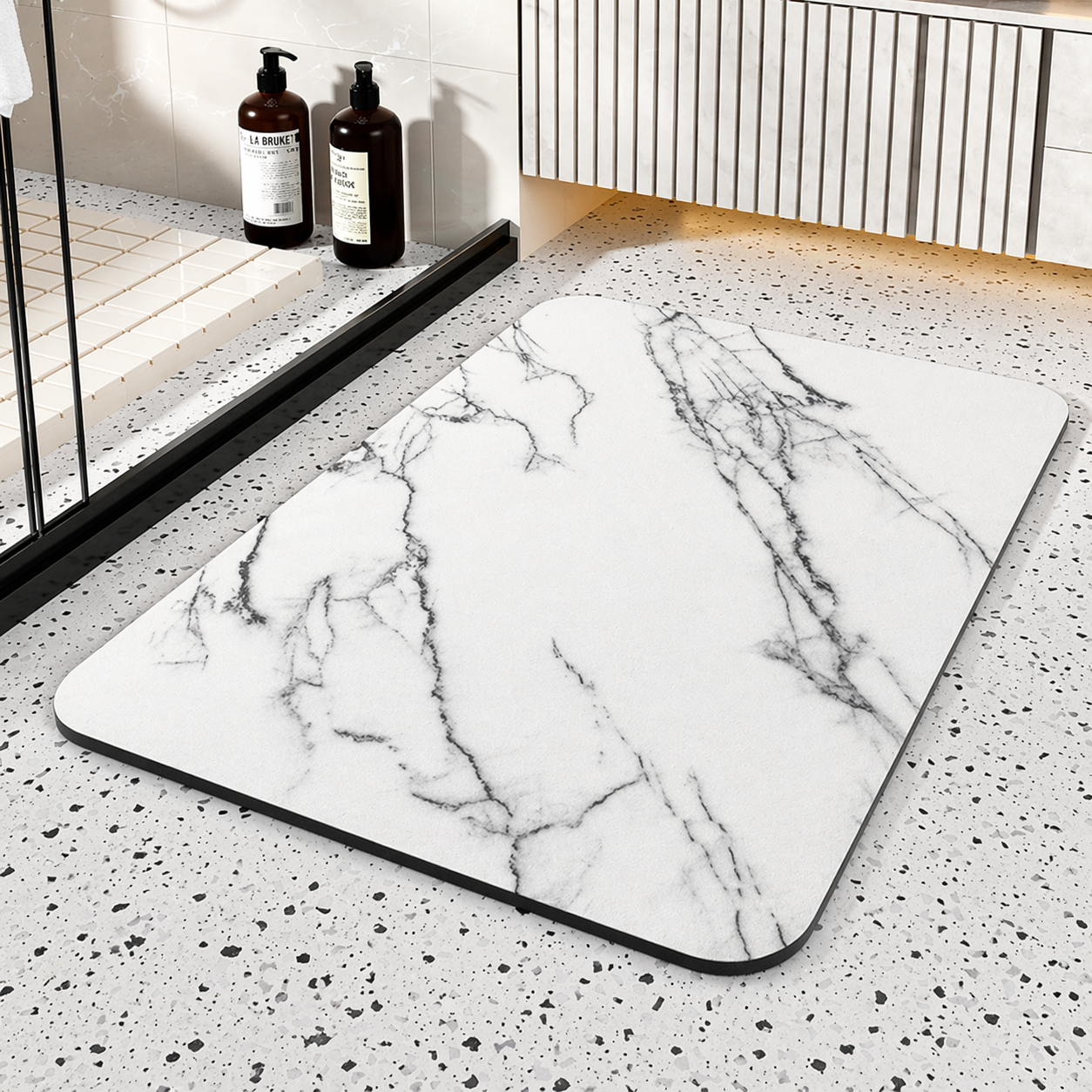 Alfombra de baño de diatomita de secado rápido con estampado de mármol, antideslizante
