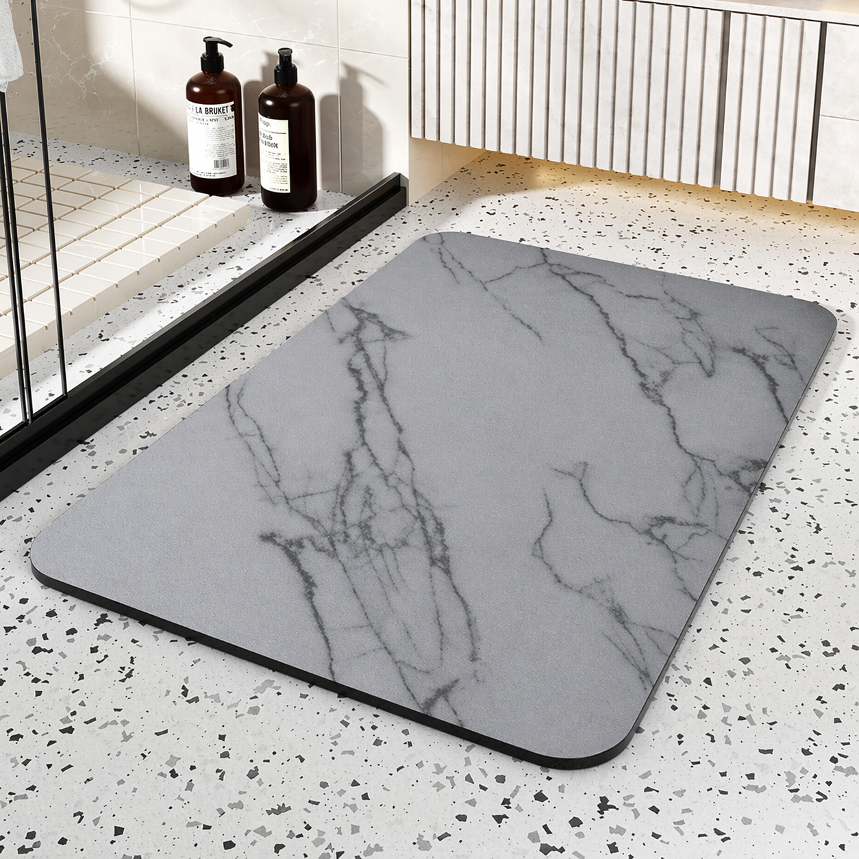 Alfombra de baño de diatomita de secado rápido con estampado de mármol, antideslizante