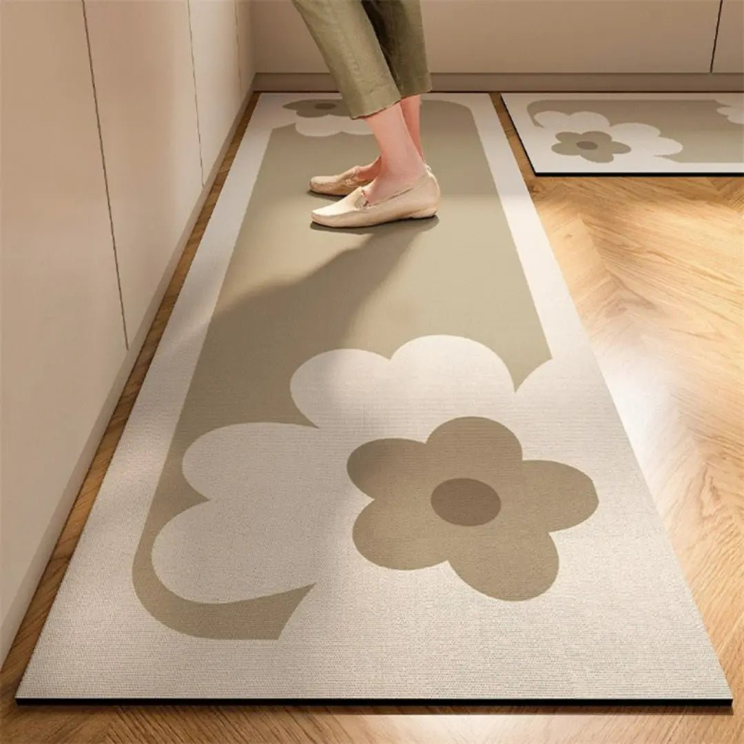 Alfombra de cocina anatómica antifatiga con superficie absorbente y antideslizante