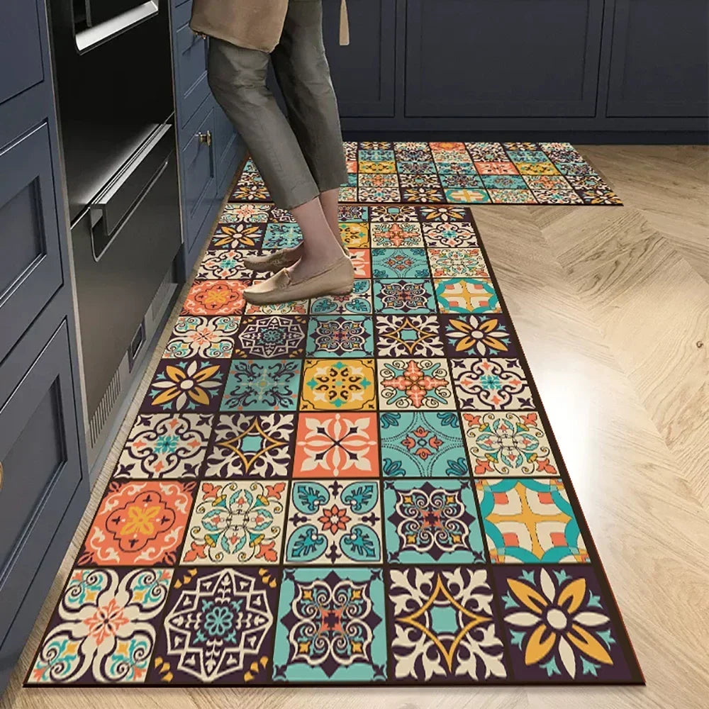 Alfombra de cocina con diseño de baldosas hidráulicas