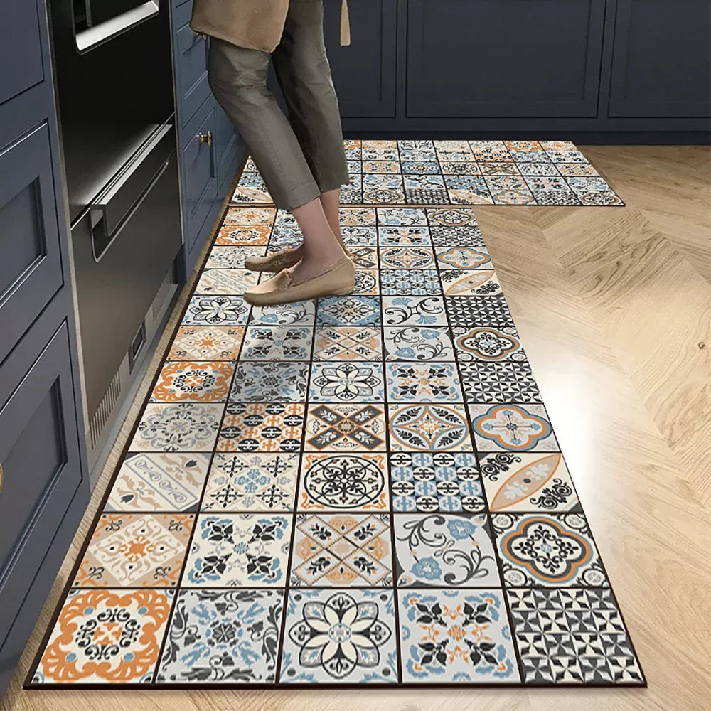 Alfombra de cocina con diseño de baldosas hidráulicas