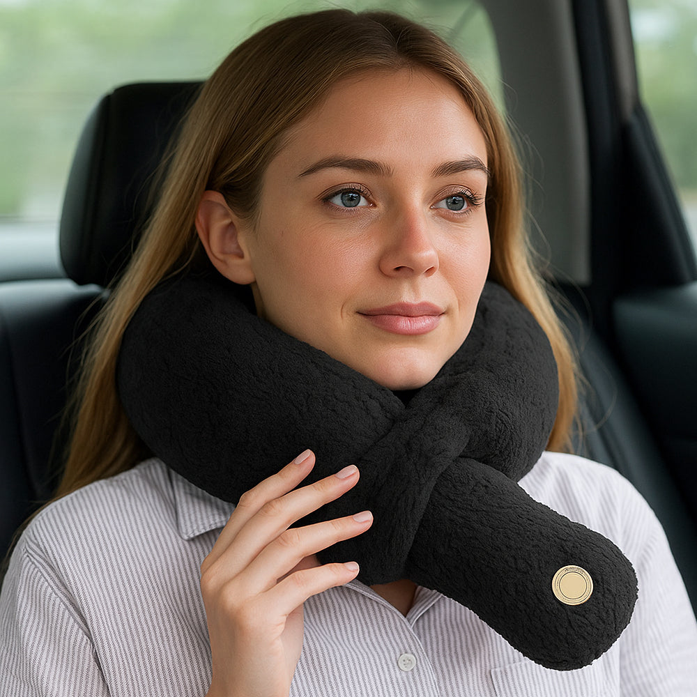 Almohada cervical con masaje integrado para viajes en coche, avión y más