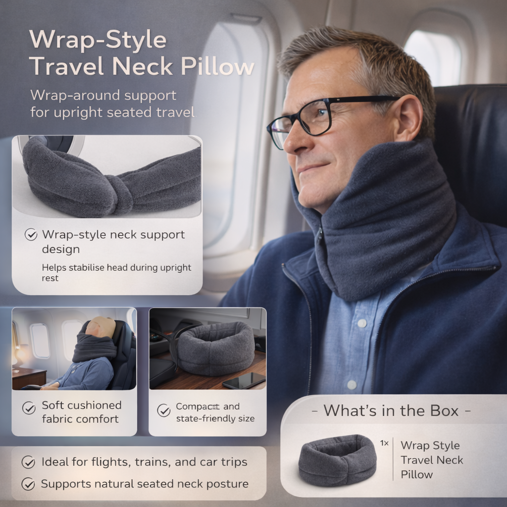 Almohada de Viaje Envolvente para Soporte Cervical Compacto y Descanso Erguido