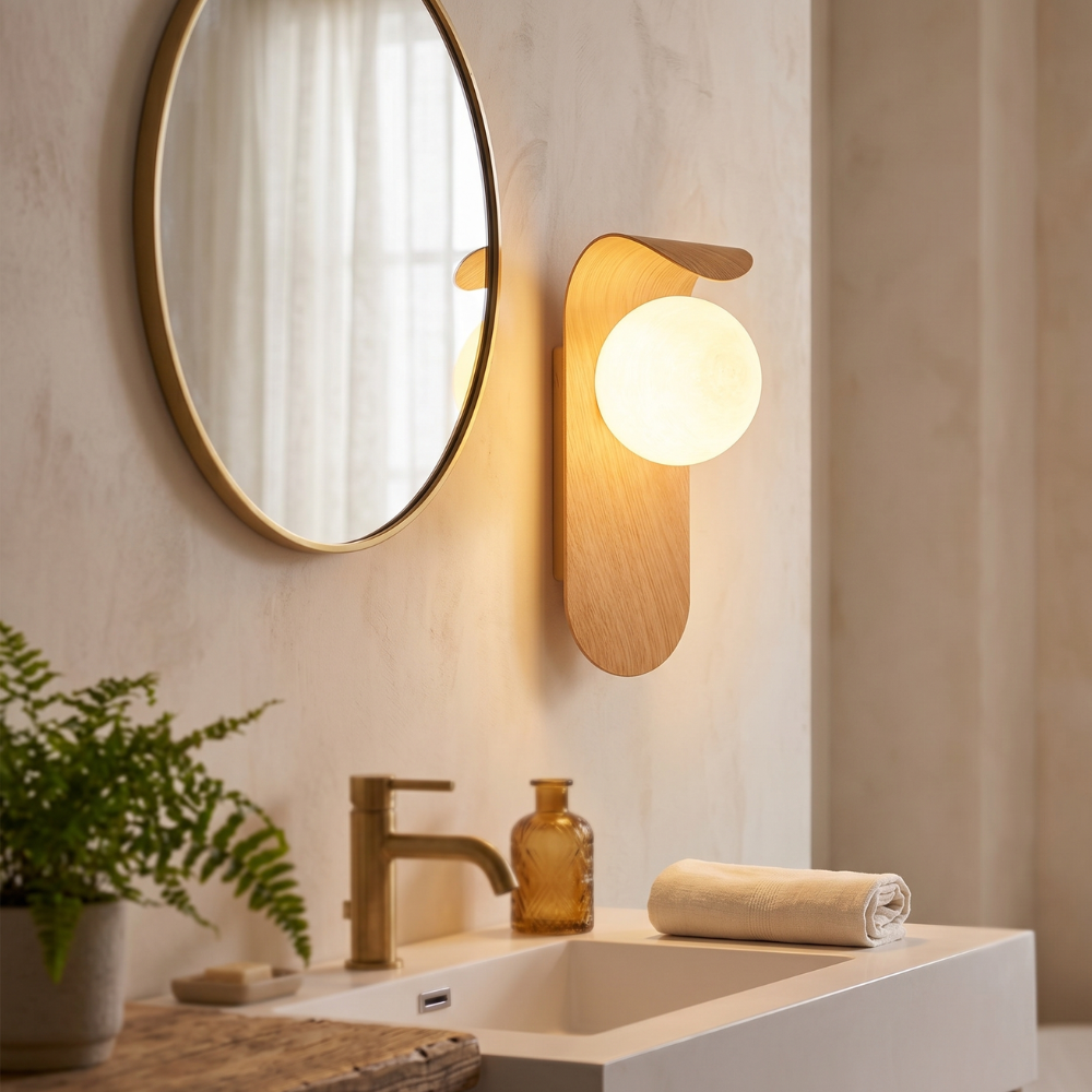 Aplique de Pared de Esfera Mate, Lámpara Resistente a la Humedad para Baño o Exteriores