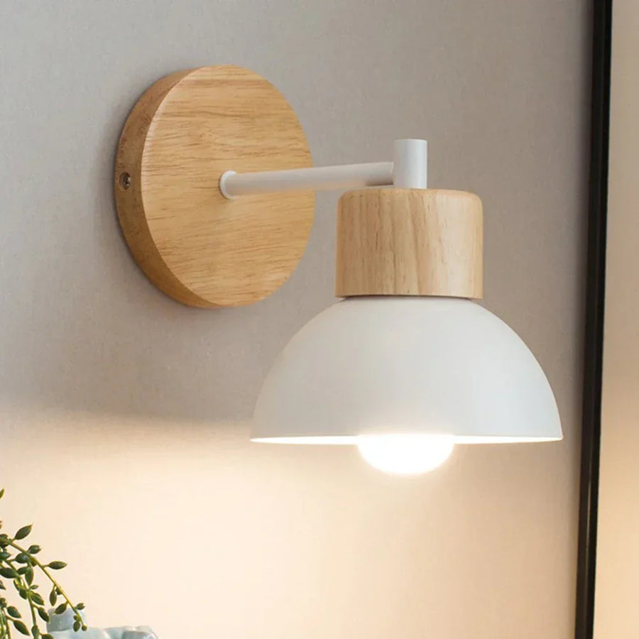 Aplique de Pared de Madera y Metal | Lámpara de Mesita de Noche Moderna Estilo Escandinavo