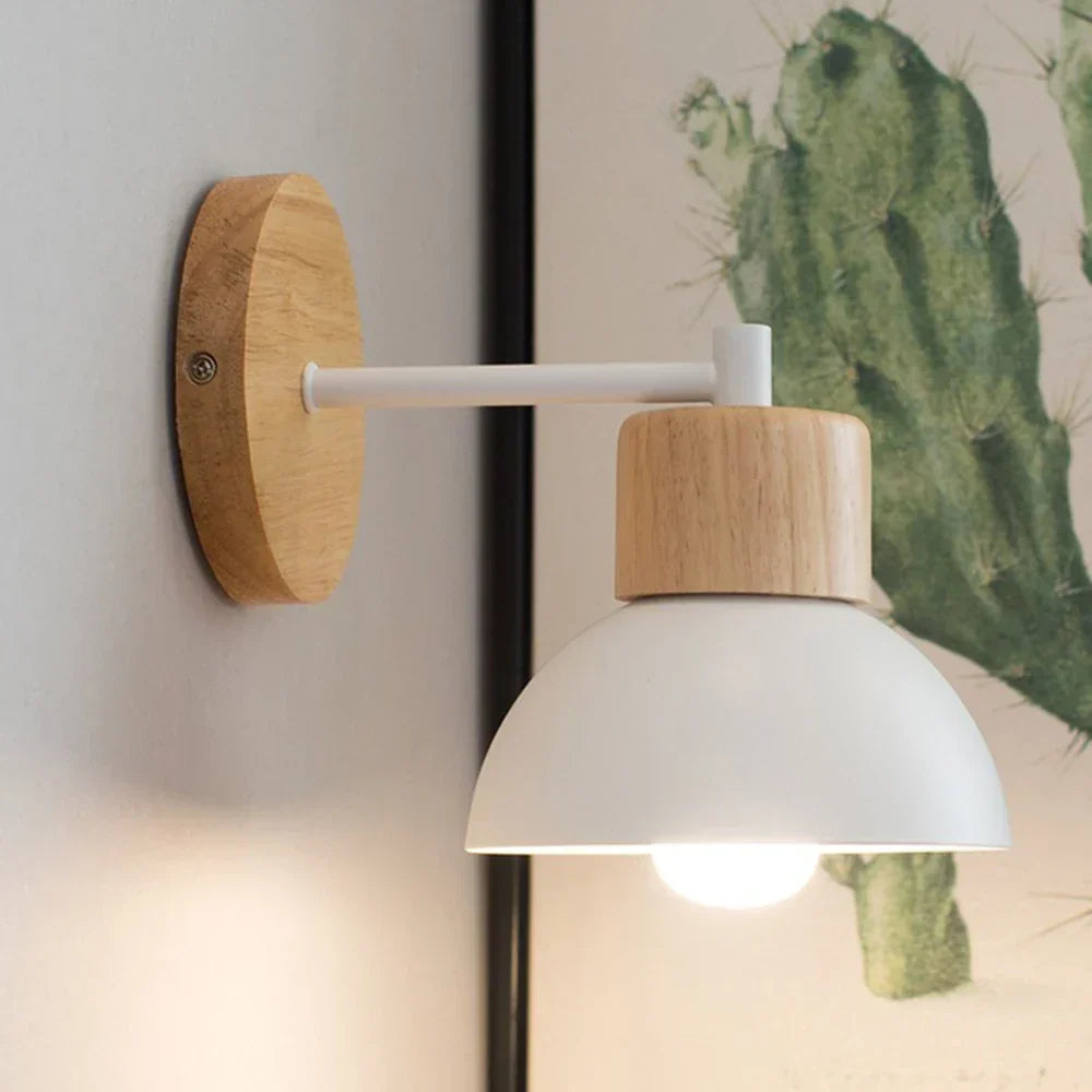 Aplique de Pared de Madera y Metal | Lámpara de Mesita de Noche Moderna Estilo Escandinavo