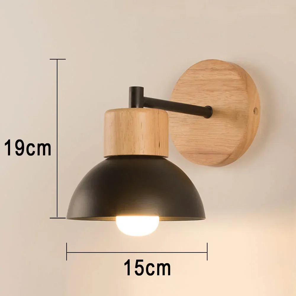 Aplique de Pared de Madera y Metal | Lámpara de Mesita de Noche Moderna Estilo Escandinavo