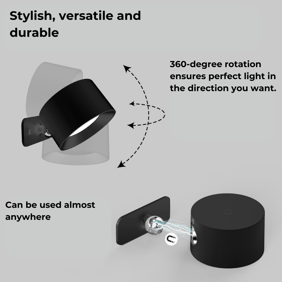 Aplique de pared LED inalámbrico con control táctil y rotación de 360°