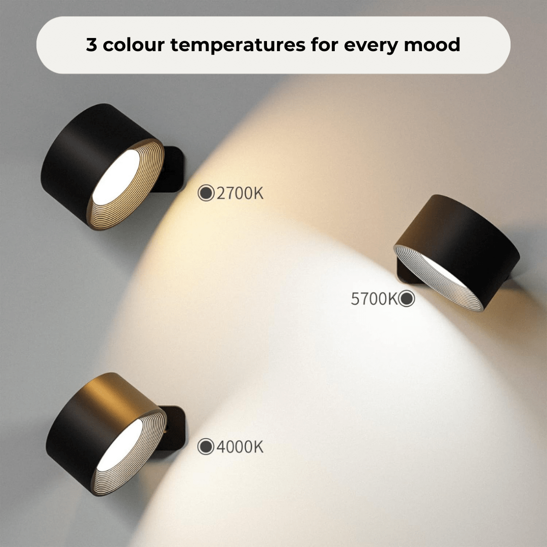 Aplique de pared LED inalámbrico con control táctil y rotación de 360°