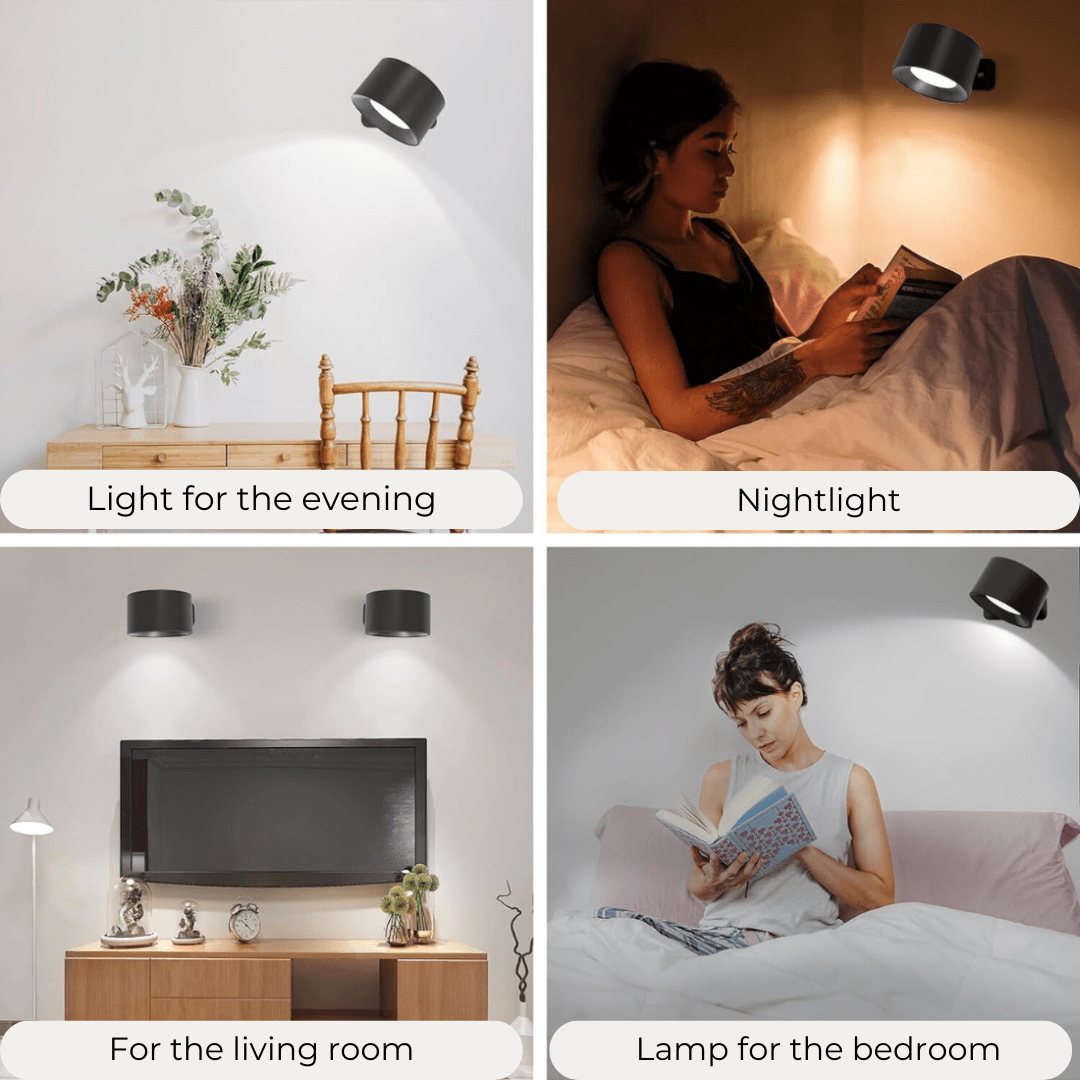 Aplique de pared LED inalámbrico con control táctil y rotación de 360°