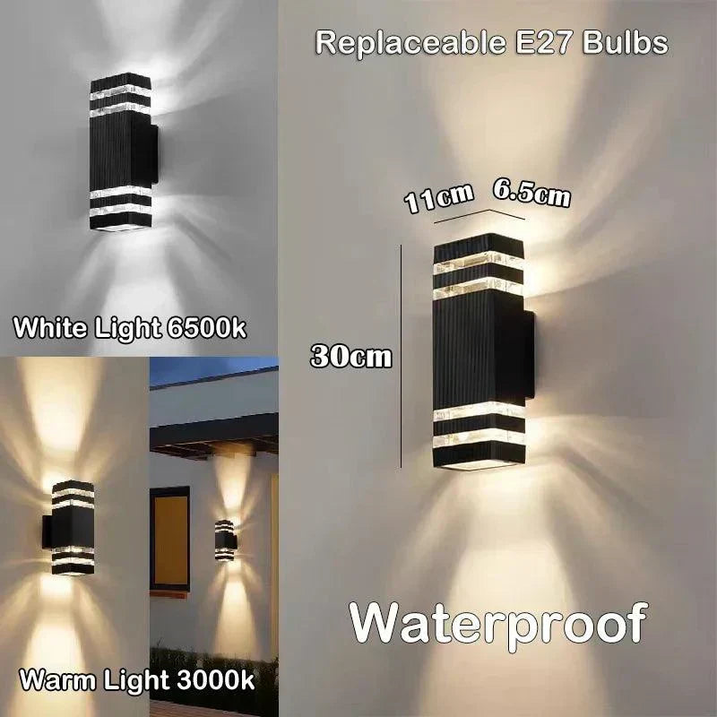 Aplique de pared LED moderno para exterior IP65 – Diseño bidireccional Up & Down con casquillo E27