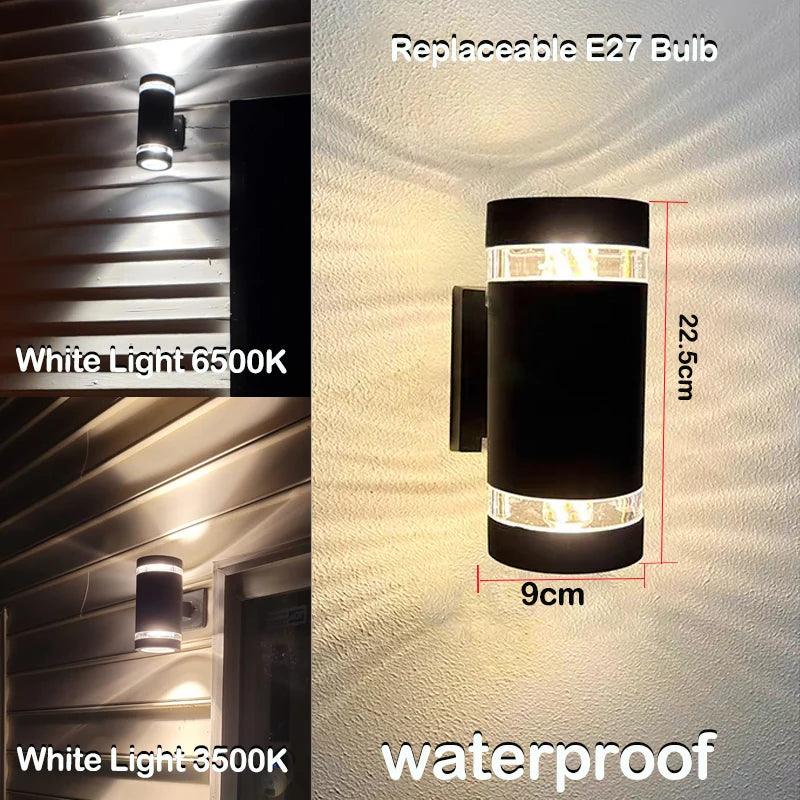 Aplique de pared LED moderno para exterior IP65 – Diseño bidireccional Up & Down con casquillo E27