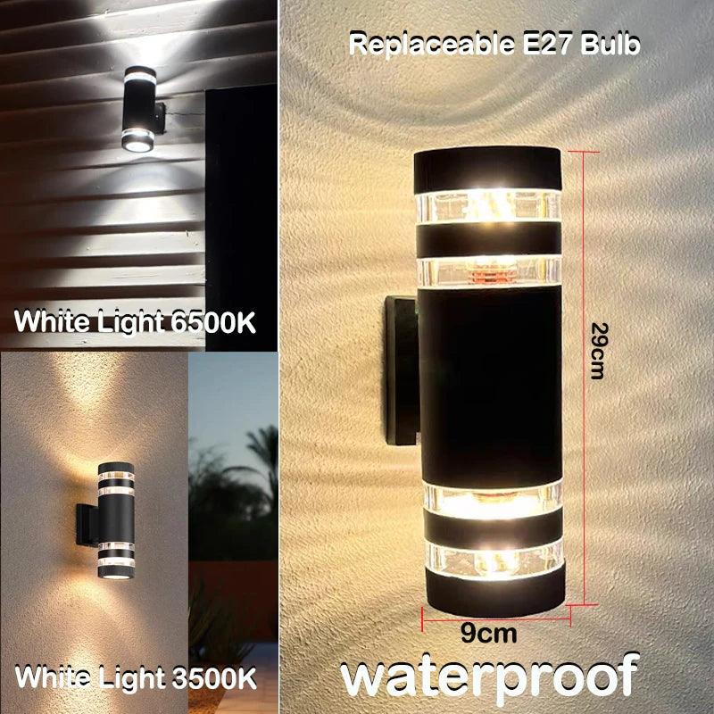 Aplique de pared LED moderno para exterior IP65 – Diseño bidireccional Up & Down con casquillo E27