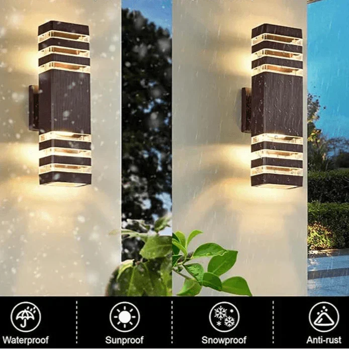 Aplique de pared LED moderno para exterior IP65 – Diseño bidireccional Up & Down con casquillo E27